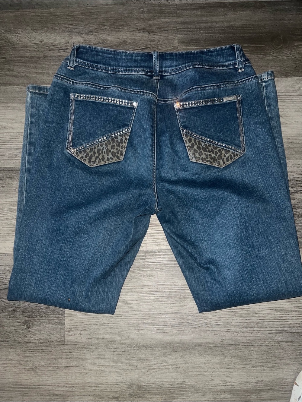 Chicos Women’s Dark Blue Denim Jeans with Leopard Accent